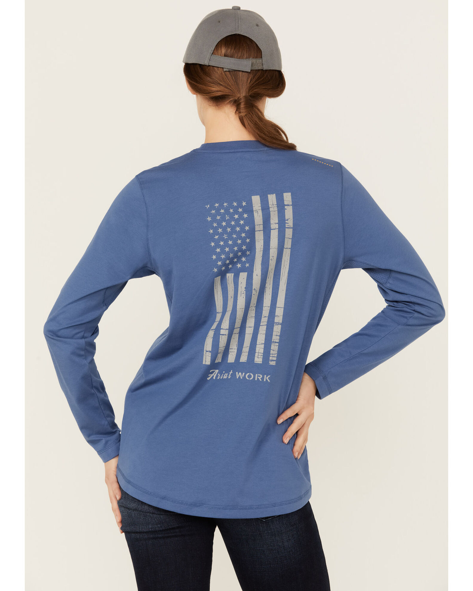 Image #1 - Ariat Women's Rebar Workman Reflective Flag Long Sleeve Tee, Navy, hi-res