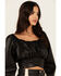 Image #2 - Beyond The Radar Women's Faux Leather Tie Back Crop Top, Black, hi-res