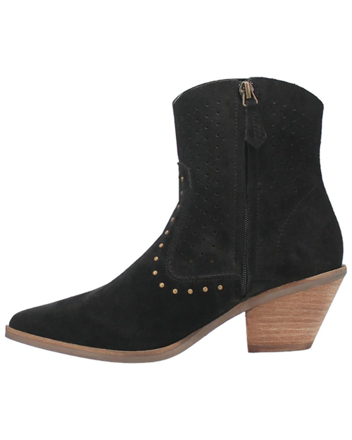 Image #3 - Dingo Women's Miss Priss Studded Suede Booties - Round Toe, Black, hi-res