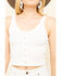 Image #4 - Miss Me Women's Ivory Ribbed Button Crop Top, , hi-res