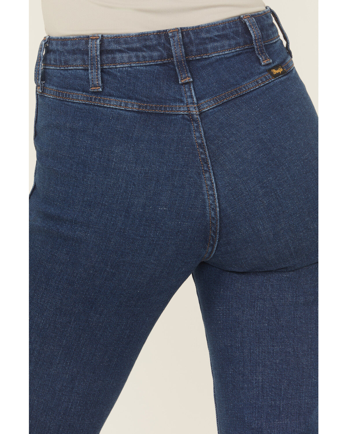Image #4 - Wrangler X Lainey Wilson Women's Dark Wash High Rise Moonlight Bare Back Pintuck Flare Stretch Denim Jeans, Dark Wash, hi-res