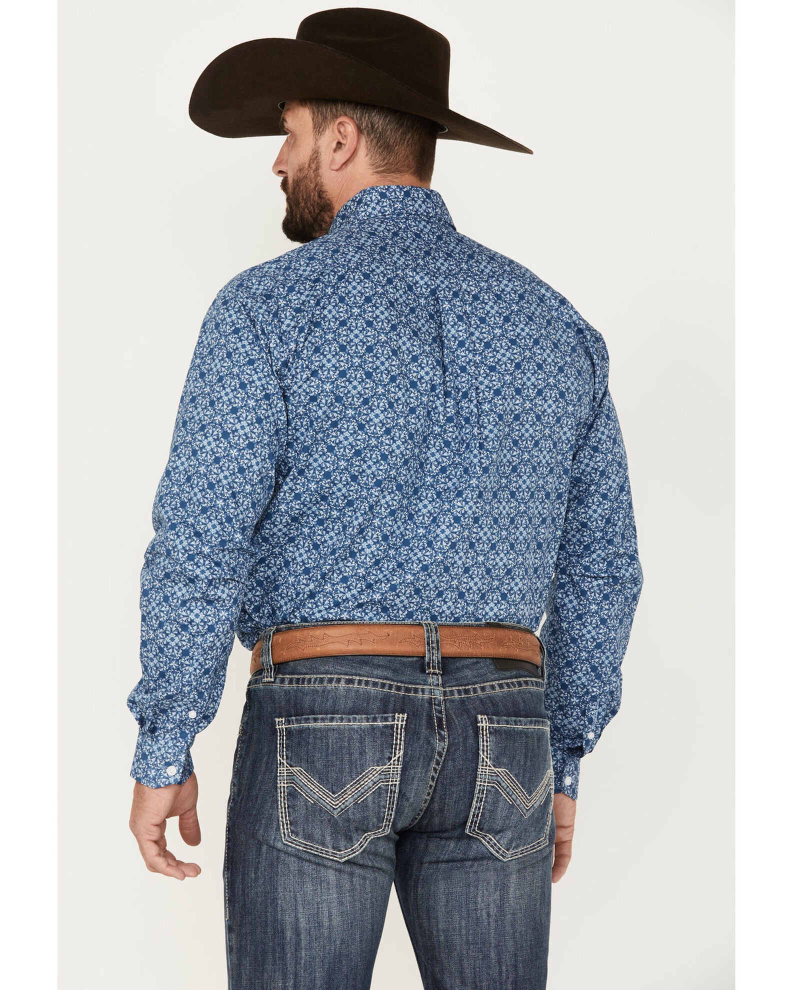 Stetson Men’s Blue 100% Cotton Ink Ombré Button Up Shirt main image 1