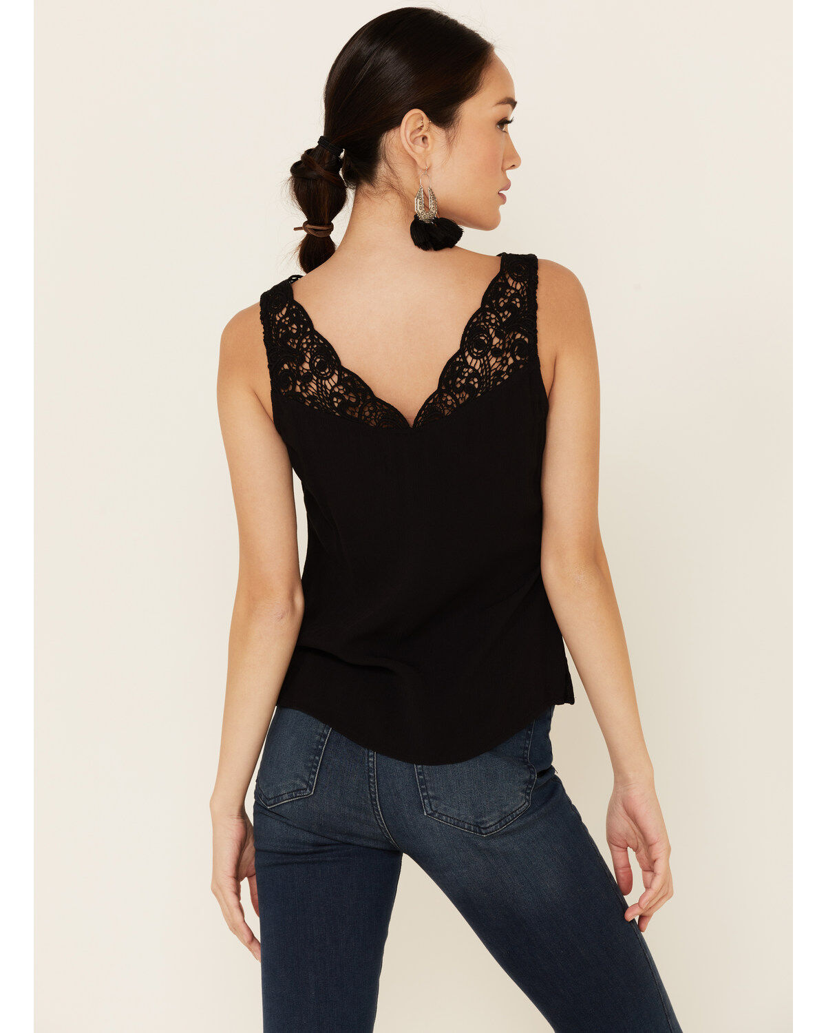 Image #4 - Shyanne Women's Black Ladder Lace Trim Tank Top , , hi-res