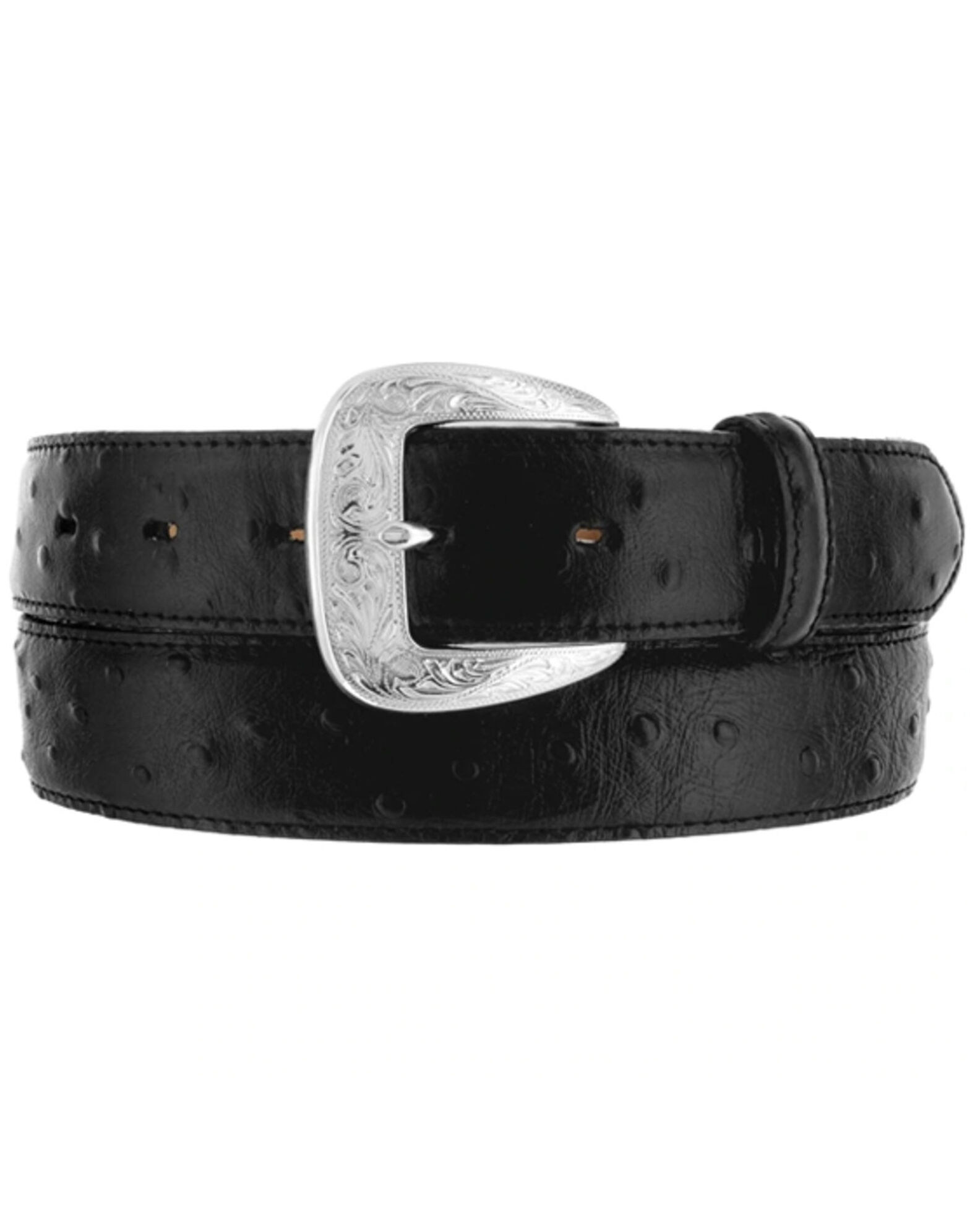 Ostrich Belt with 1 3/16 Sterling Silver Manhattan Buckle Set