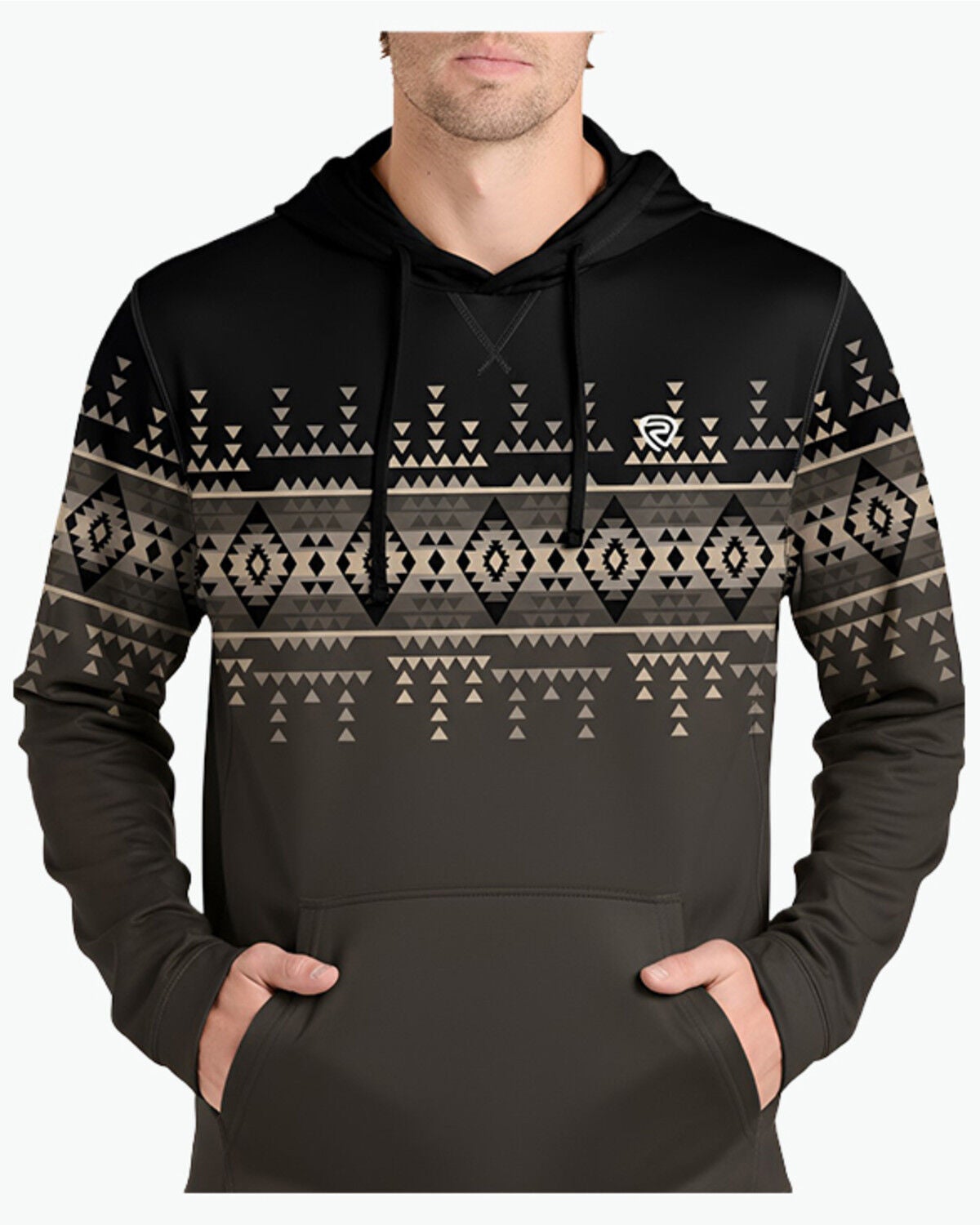Image #1 - Rock & Roll Denim Men's Southwestern Border Print Performance Hooded Sweatshirt, Black, hi-res