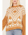 Wrangler Retro Women's Southwestern Print Ribbed Bell Sleeve Sweater, Tan, hi-res