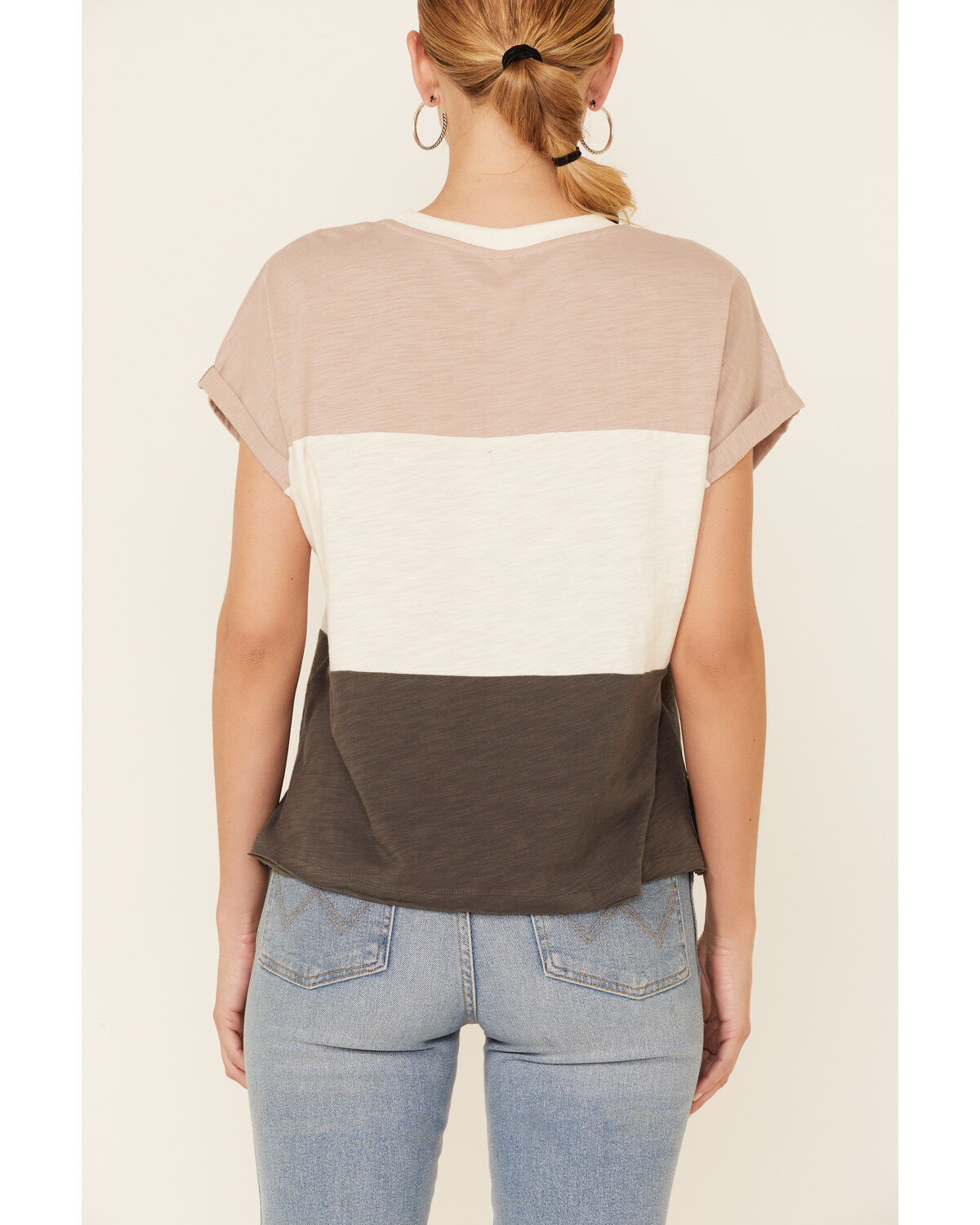 Image #4 - Wishlist Women's Wide Stripe Colorblock Dolman Short Sleeve Top, Taupe, hi-res