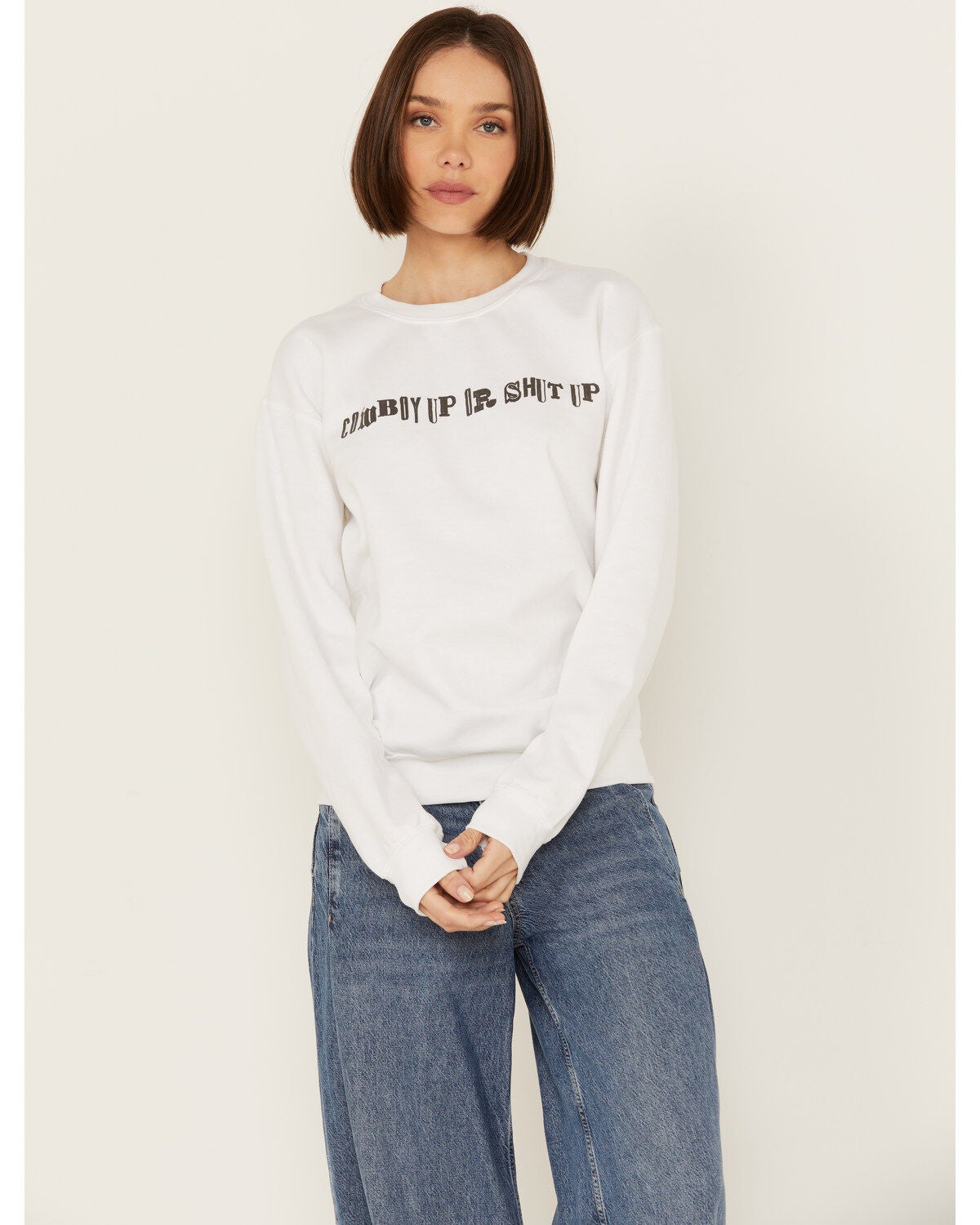 Gina Tees Women's Cowboy Up or Shut Up Sweatshirt, White, hi-res
