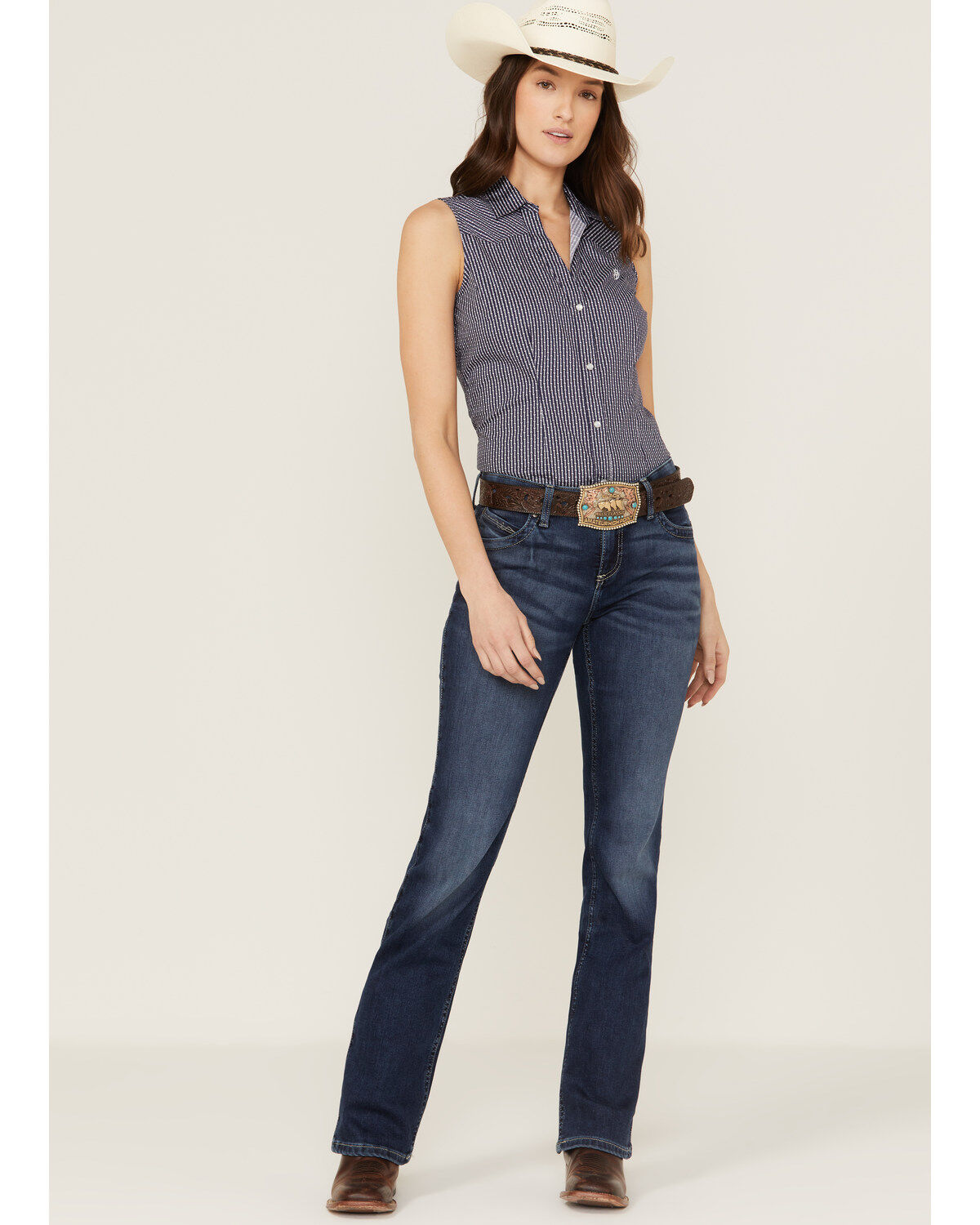 Image #2 - Roper Women's Amarillo Poplin Sleeveless Pearl Snap Western Shirt, , hi-res