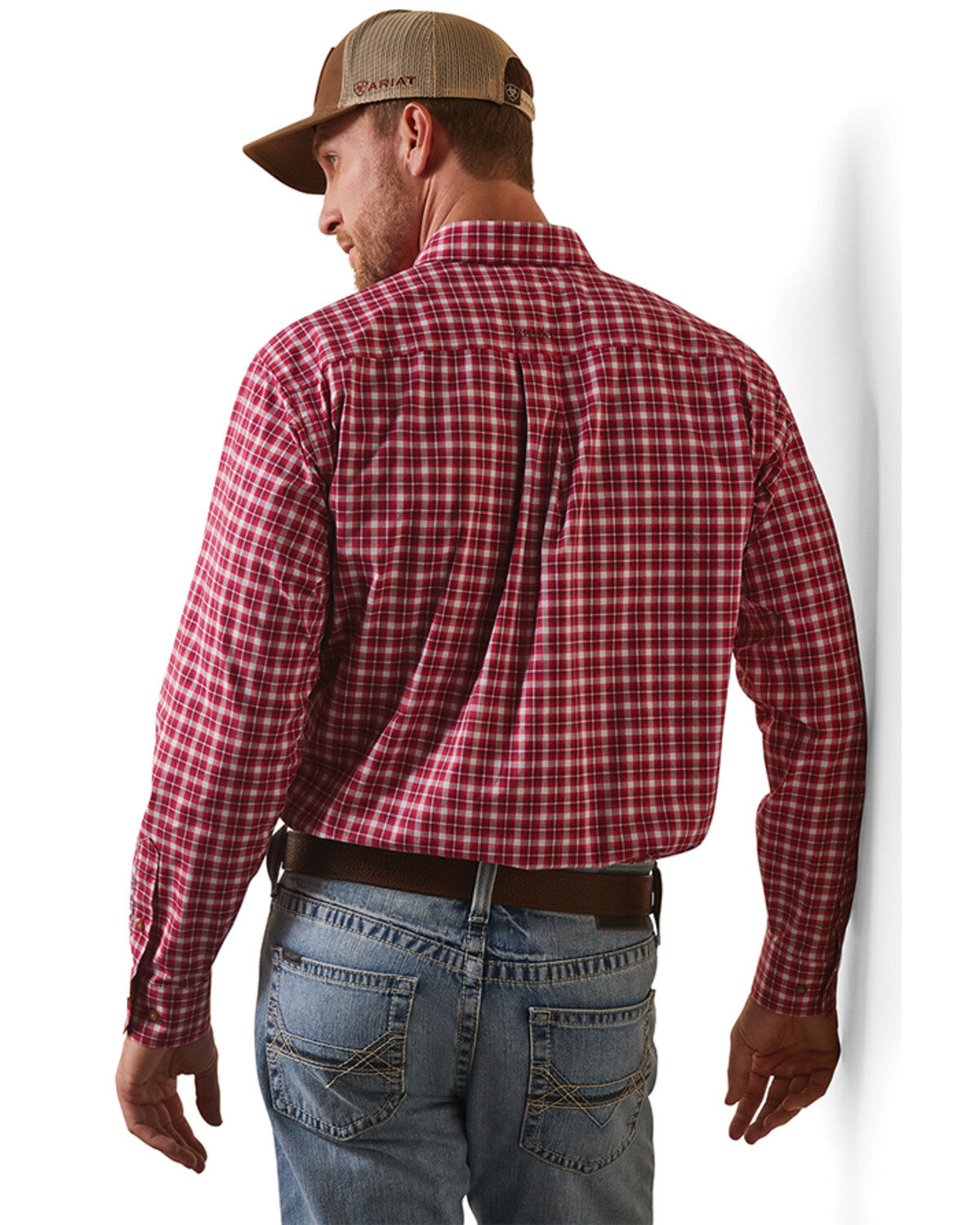 Image #4 - Ariat Men's Indiana Plaid Print Long Sleeve Button-Down Performance Western Shirt, Red, hi-res