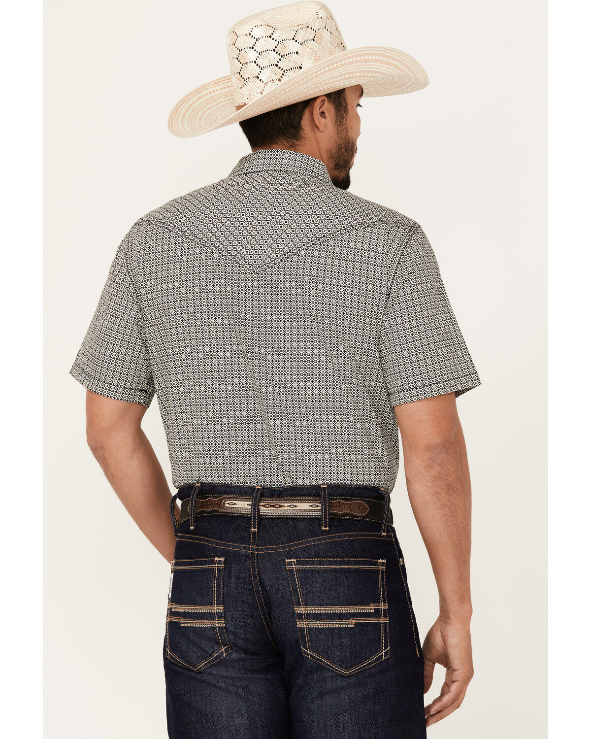 Image #4 - Cody James Men's Pool Party Geo Print Short Sleeve Snap Western Shirt, Navy, hi-res