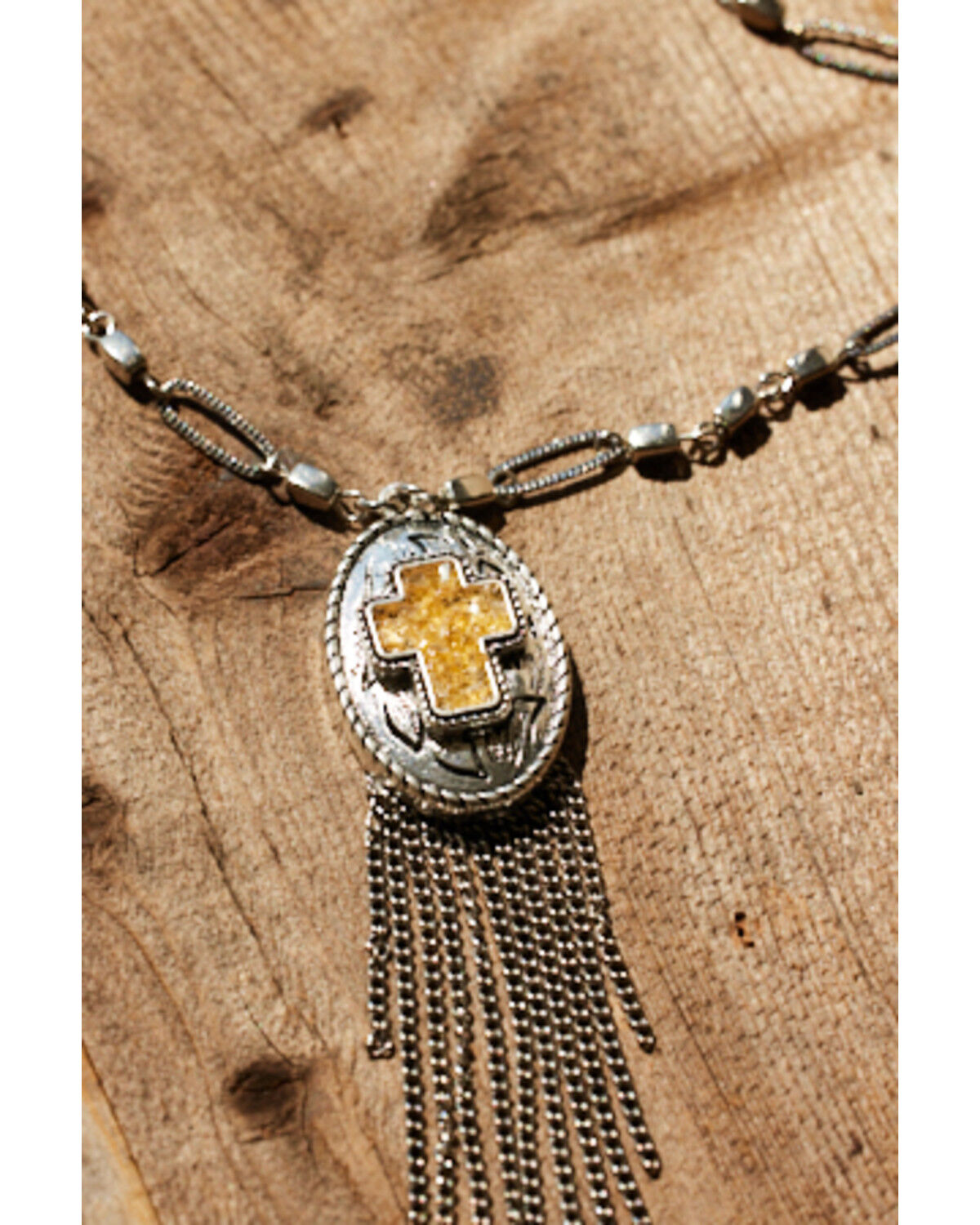 Image #2 - Shyanne Women's Cross Fringe Necklace, Silver, hi-res