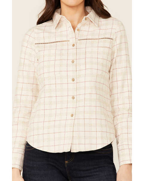 Image #2 - Shyanne Women's Plaid Ivory Trim Detail Long Sleeve Button Shirt, Ivory, hi-res