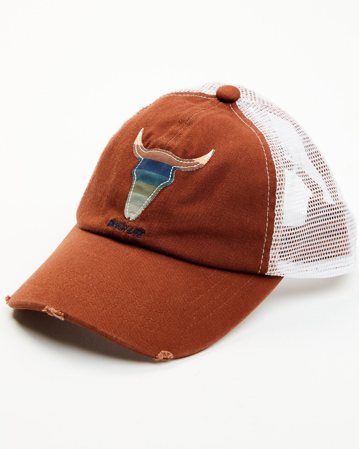 Shyanne Women's Serape Print Longhorn Mesh-Back Baseball Cap, Brown, hi-res