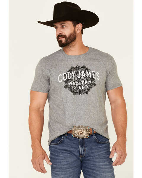 Cody James Men's Gray Southwestern Cylinder Graphic Short Sleeve T-Shirt , Heather Grey, hi-res