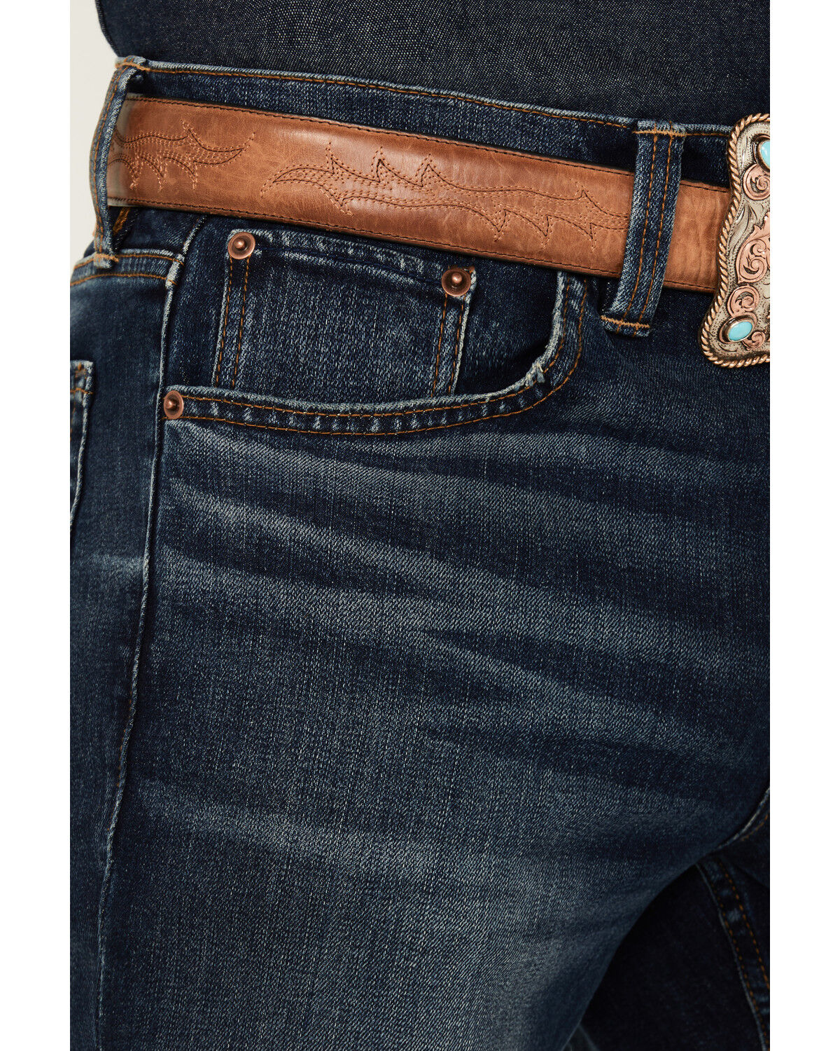 Image #2 - Blue Ranchwear Men's Bandera Wash Bronson Slim Straight Stretch Denim Jeans, Dark Wash, hi-res