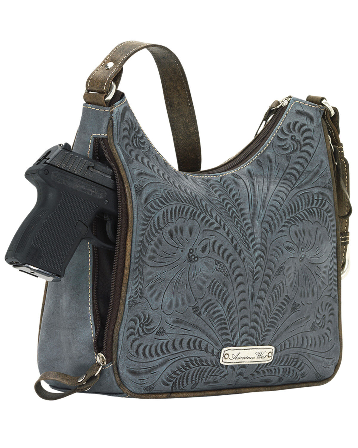 Image #2 - American West Annie's Secret Zip Top Shoulder Bag, Blue, hi-res