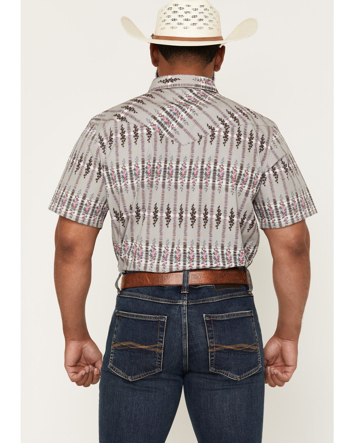 Image #4 - Gibson Trading Co Men's Static Flow Floral Print Short Sleeve Snap Western Shirt, Grey, hi-res