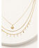 Shyanne Women's 3-piece Starburst & Dangle Charm Gold Layered Necklace Set, Gold, hi-res