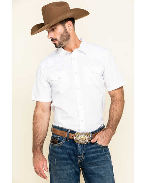 Image #1 - Gibson Men's Solid Short Sleeve Snap Western Shirt - Big, White, hi-res