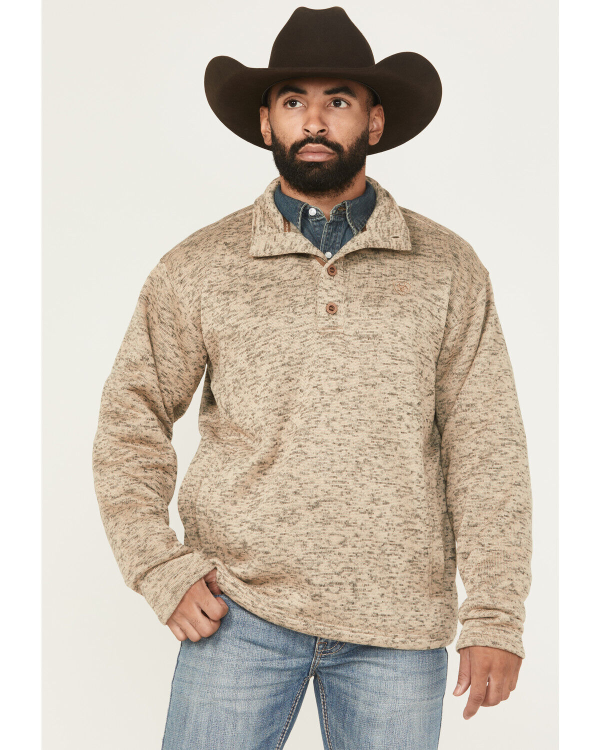 Image #1 - Ariat Men's Caldwell Button-Down Sweater Pullover, Brown, hi-res