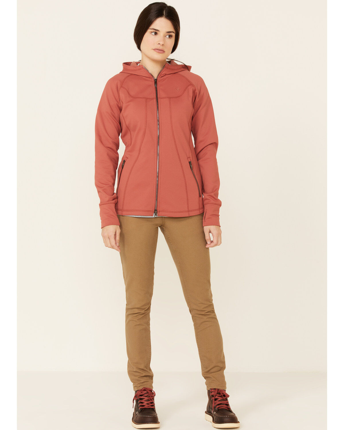 Image #2 - Ariat Women's Marsala Attain Thermal Zip-Front Hoodie, Burgundy, hi-res