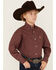Image #2 - Panhandle Select Boys' Plaid Print Long Sleeve Button-Down Western Shirt, Burgundy, hi-res