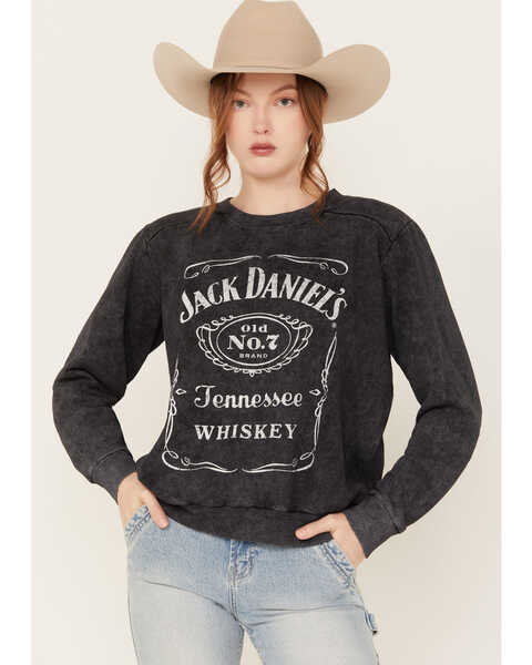 Changes Women's Jack Daniels Mineral Wash Crewneck Sweatshirt , Black, hi-res