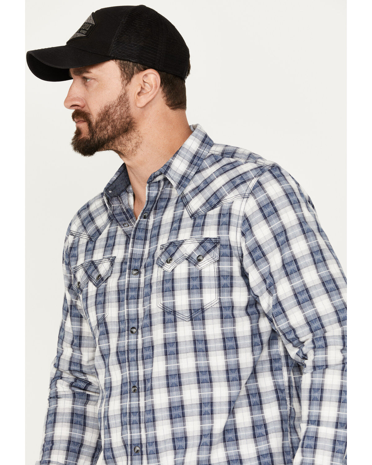 Image #2 - Moonshine Spirit Men's Rattler Plaid Print Long Sleeve Western Snap Shirt, Navy, hi-res