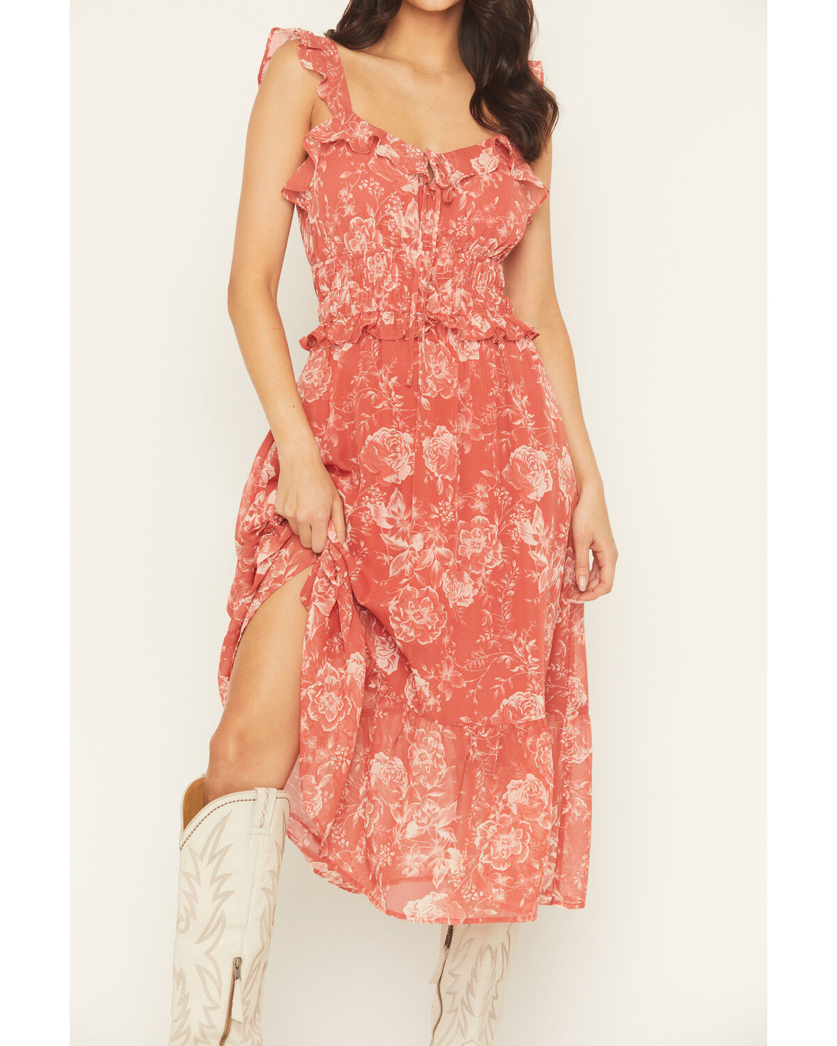 Image #3 - Ash & Violet Women's Floral Print Midi Dress, Red, hi-res