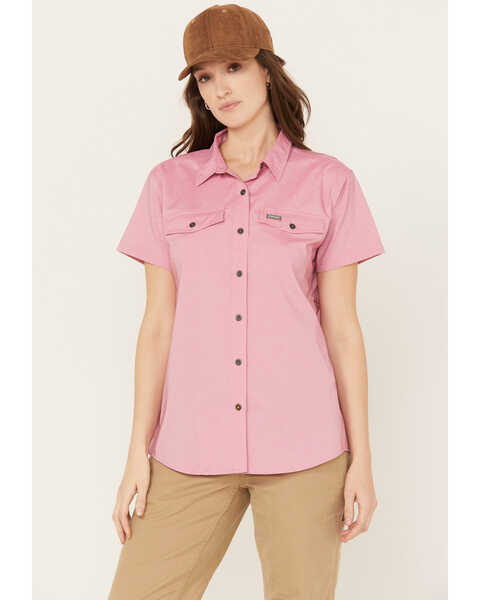 Ariat Women's Rebar VentTEK Short Sleeve Button Down Western Work Shirt, Cherry, hi-res