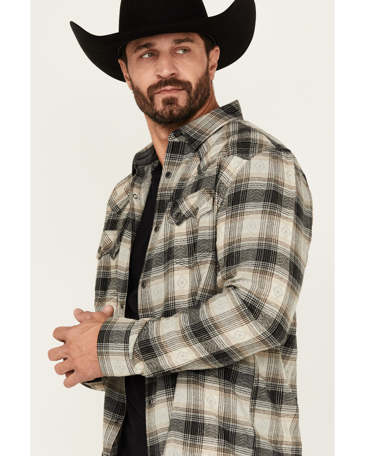 Product Name:  Moonshine Spirit Men's String Fellow Plaid Print Long Sleeve Snap Western Shirt