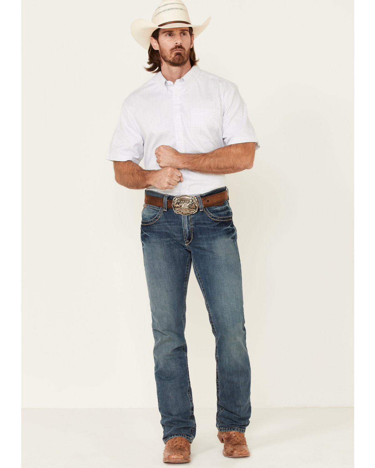 Image #2 - Cody James Core Men's Wichita Small Plaid Short Sleeve Button Down Western Shirt - Tall, Light Blue, hi-res