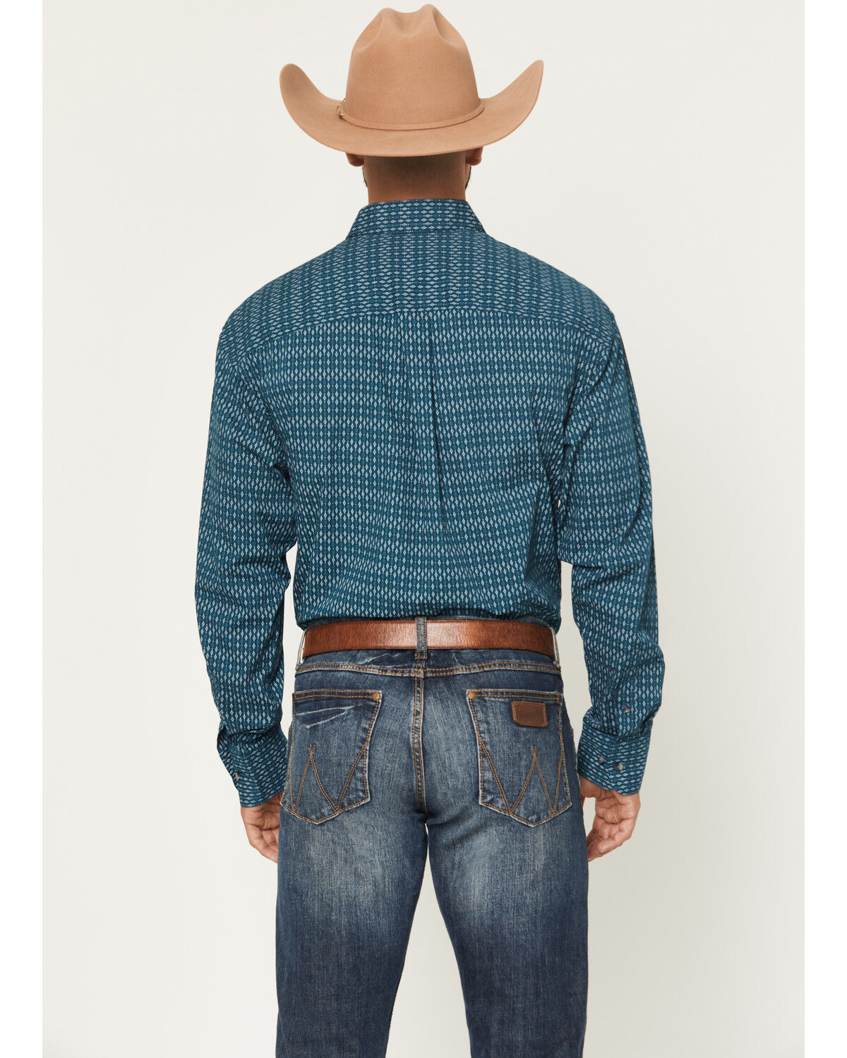 Image #4 - Wrangler Men's Geo Print Long Sleeve Button-Down Stretch Western Shirt, Blue, hi-res