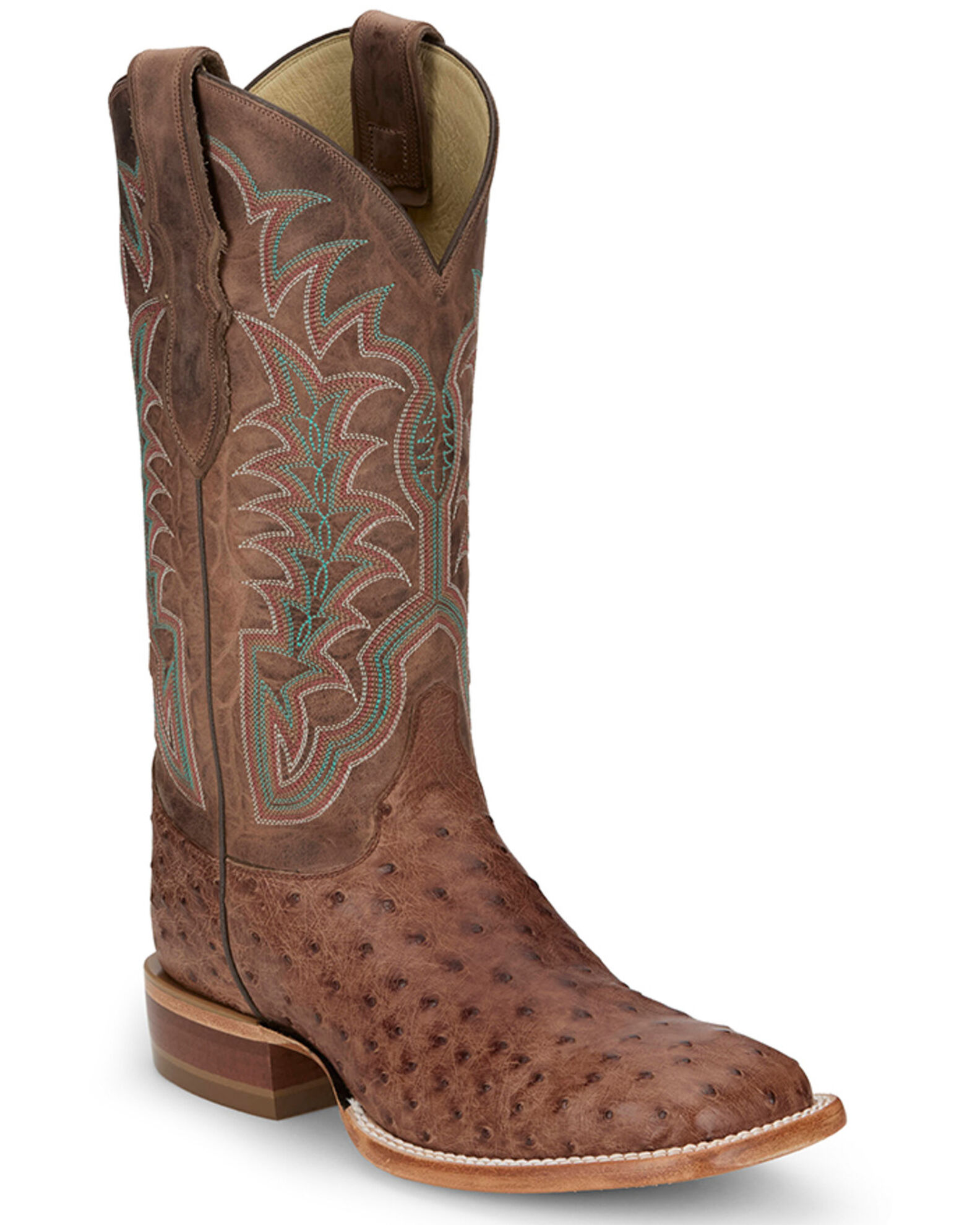 Justin Men s Chisolm Exotic Ostrich Western Boots Broad Square Toe Boot Barn