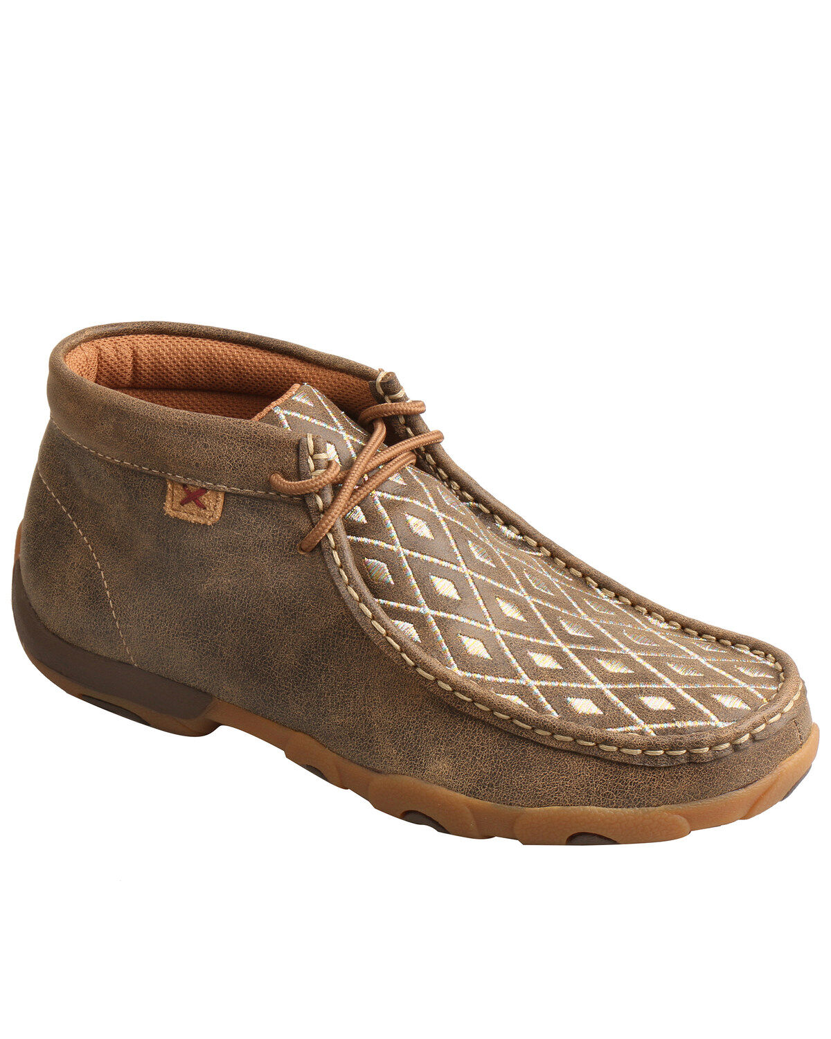 Image #1 - Twisted X Women's Boot Barn Exclusive Diamond Embroidered Chukka Driving Mocs, Brown, hi-res