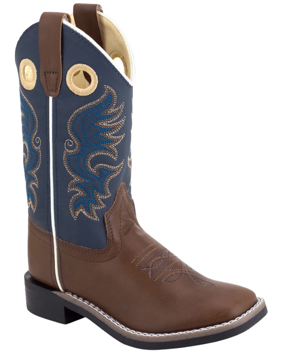 Old West Little Boys' Western Boots - Broad Square Toe, Navy, hi-res