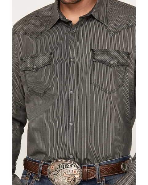 Moonshine Spirit Men's Country Night Striped Long Sleeve Western Snap Shirt, Navy, hi-res