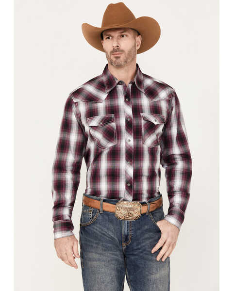 Wrangler 20X Men's Advanced Comfort Plaid Print Long Sleeve Snap Western Shirt, Burgundy, hi-res