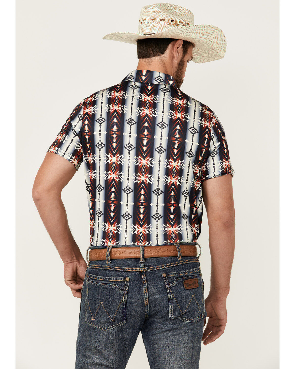 Image #4 - Rock & Roll Denim Men's Southwestern Print Short Sleeve Polo Shirt, Navy, hi-res