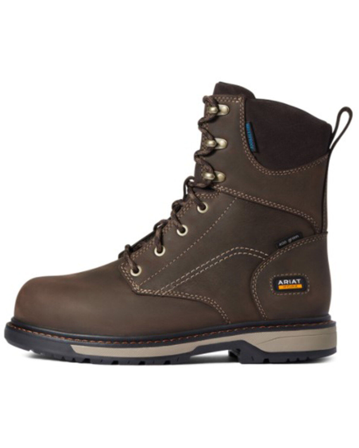 Image #2 - Ariat Women's Dark Brown Riveter 8" H20 400G CSA Glacier Grip Work Boot - Round Toe, Brown, hi-res