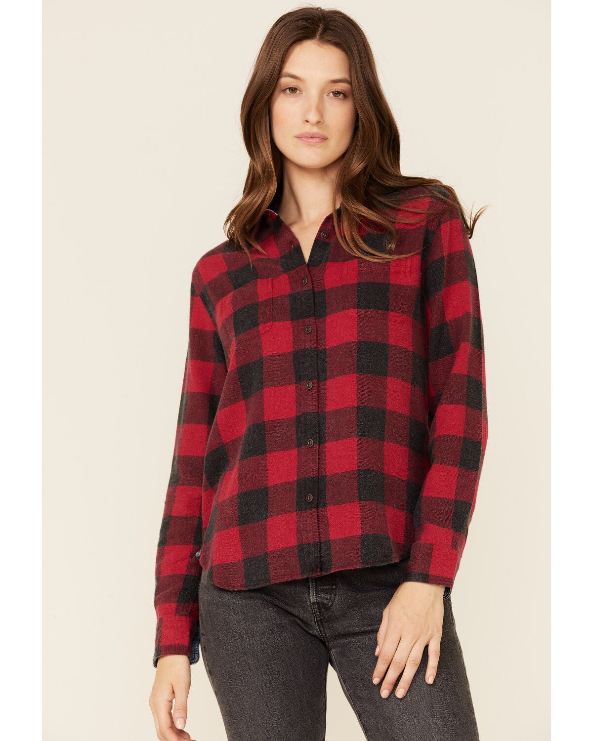 Flag & Anthem Women's Buffalo Check Long Sleeve Western Shirt, Red, hi-res