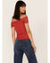 Panhandle Women's Floral Lace Off Shoulder Shirt, Red, hi-res