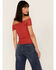 Image #4 - Panhandle Women's Floral Lace Off Shoulder Shirt, Red, hi-res