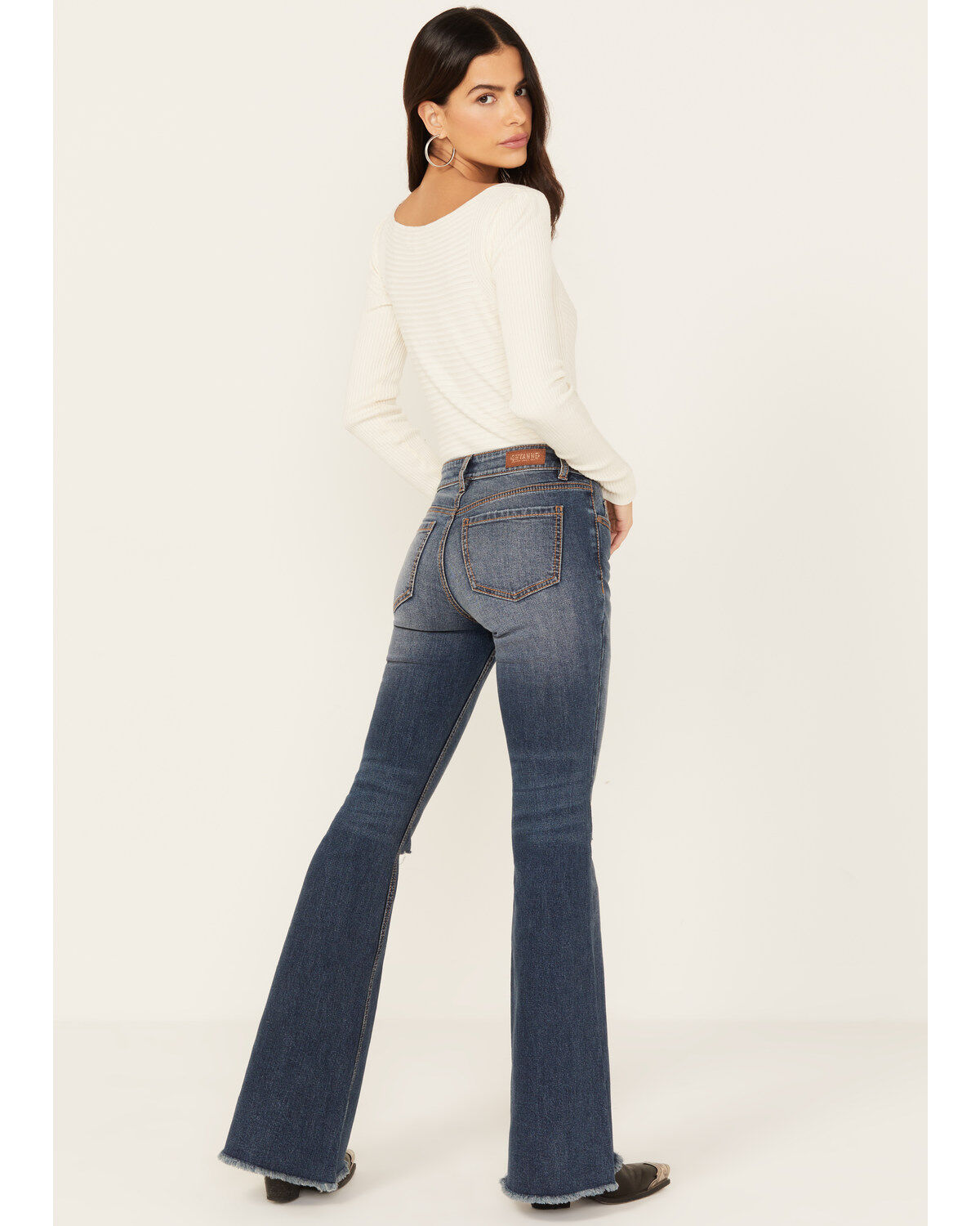 Image #3 - Shyanne Women's Sand Palm Medium Wash Mid Rise Stretch Flare Jeans, Medium Wash, hi-res