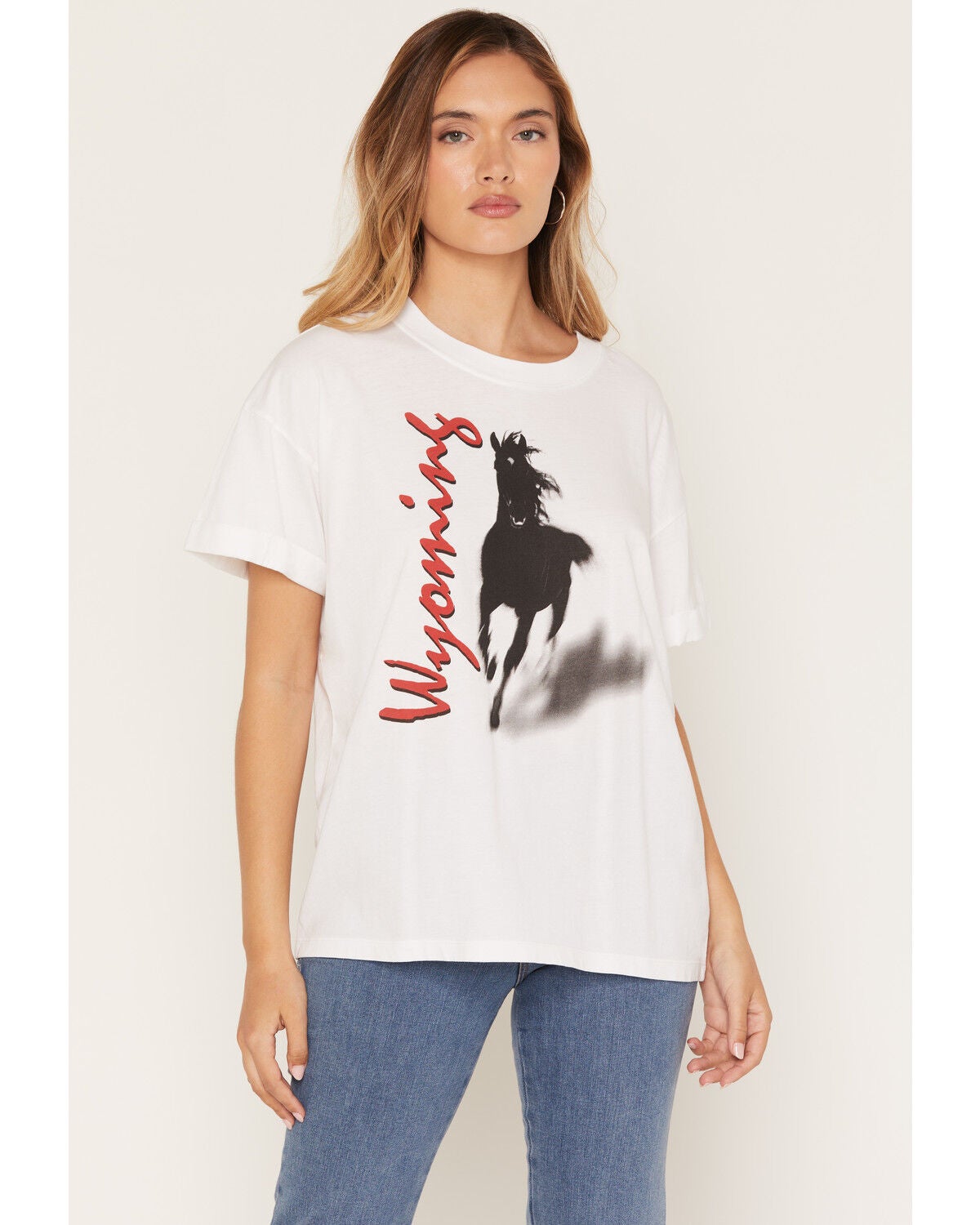 Girl Dangerous Women's Wyoming Horse Short Sleeve Graphic Tee, White, hi-res