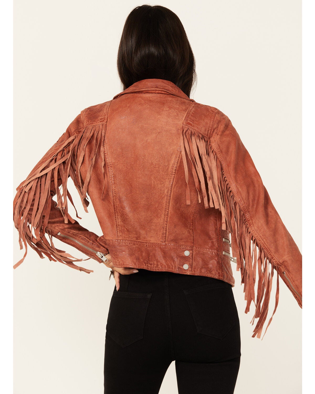 Image #4 - Mauritius Leather Women's Zoe RF Fringe Sleeve Leather Moto Jacket, , hi-res
