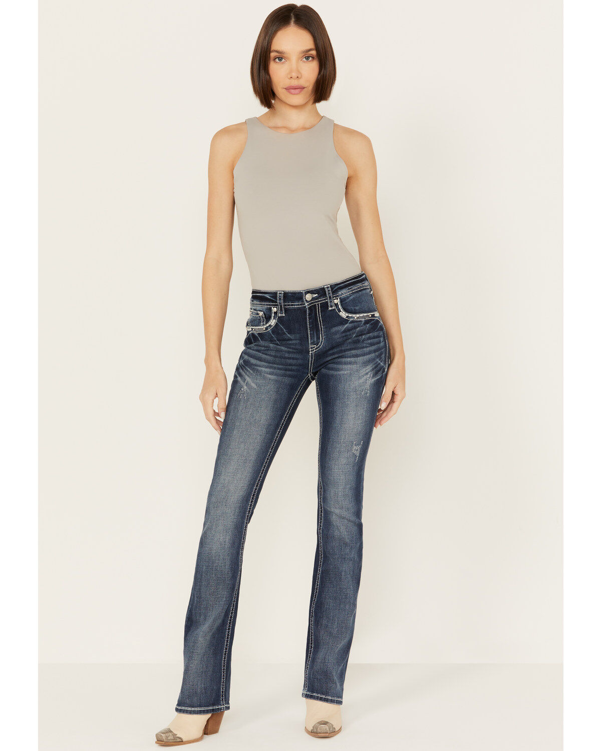 Image #3 - Grace in LA Women's Medium Wash Mid Rise Geo Pocket Stretch Bootcut Jeans, , hi-res