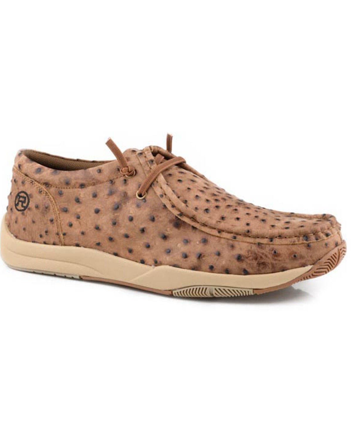 Roper Men's Ostrich Print Clearcut Low Casual Shoes - Moc Toe, Tan, hi-res