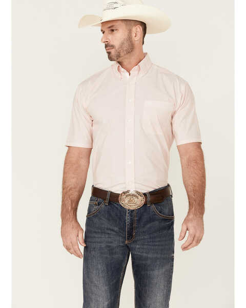 Rough Stock by Panhandle Men's Pinstripe Short Sleeve Button Down Western Shirt , Orange, hi-res